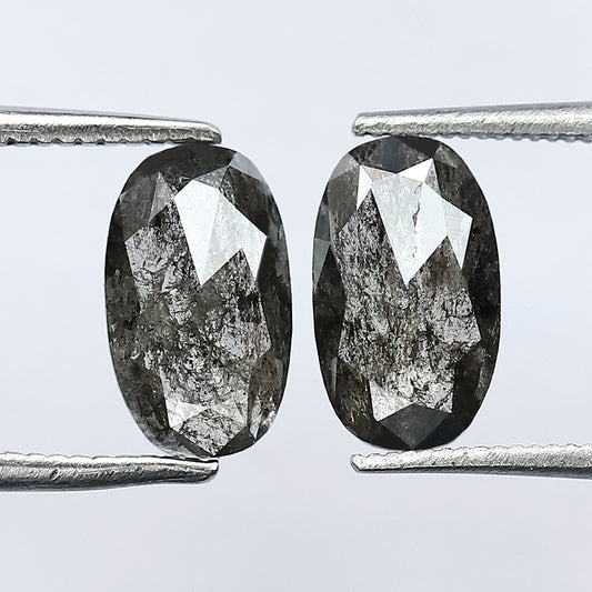 1.72 CT salt and pepper oval diamond Pair  Natural Grey Black color transparent for diamond Earring