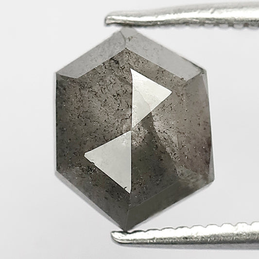 2.05 CT Beautiful Triangular Faceted 8.8 x 6.8 MM Hexagon Shape Stunning Grayish Black Loose Conflict Free Salt and Pepper Diamond