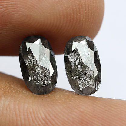 1.72 CT salt and pepper oval diamond Pair  Natural Grey Black color transparent for diamond Earring