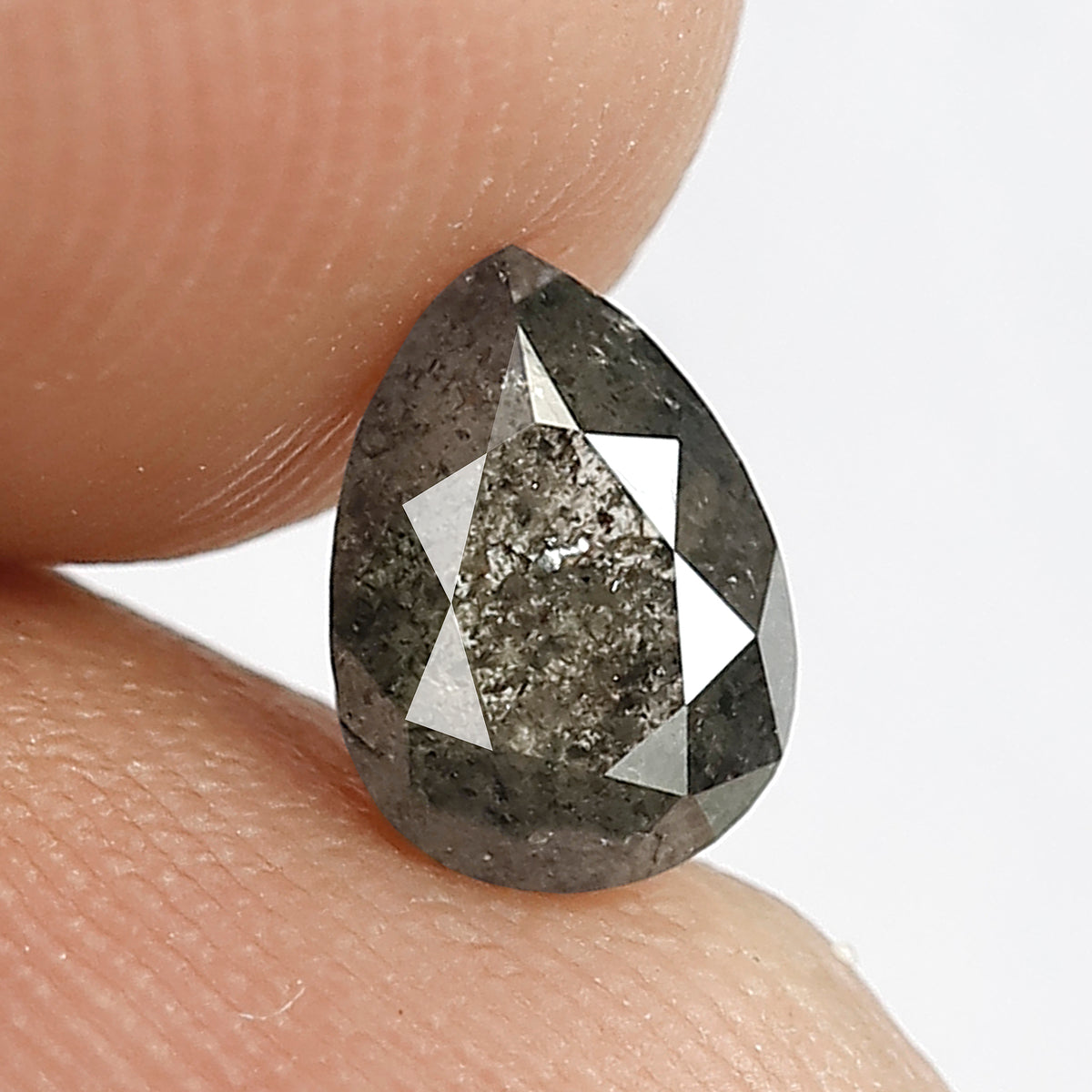 0.91 CT Pear Shape Gray Black Diamond | 7 X 5 MM Natural Salt and Pepper Conflict Free Loose Diamond