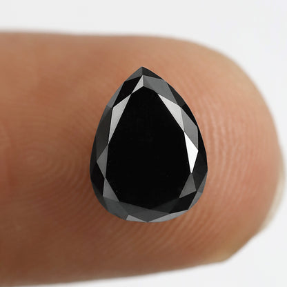 1.81 CT Pear Shape Loose Diamond 9 MM Heated Black Color Diamond For Pendant