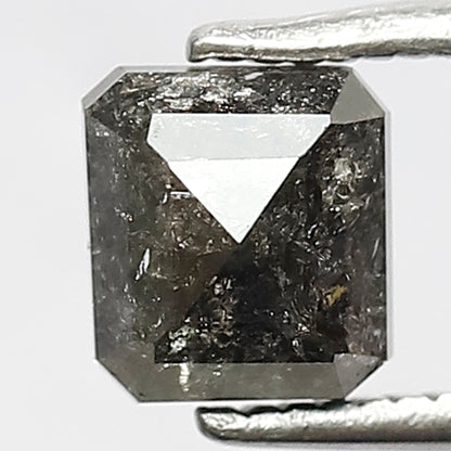 1.21 CT Emerald Shape Loose Diamond, 5.70 MM Natural Gray Black Conflict Free Salt and Pepper Diamond