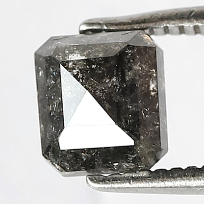 1.21 CT Emerald Shape Loose Diamond, 5.70 MM Natural Gray Black Conflict Free Salt and Pepper Diamond
