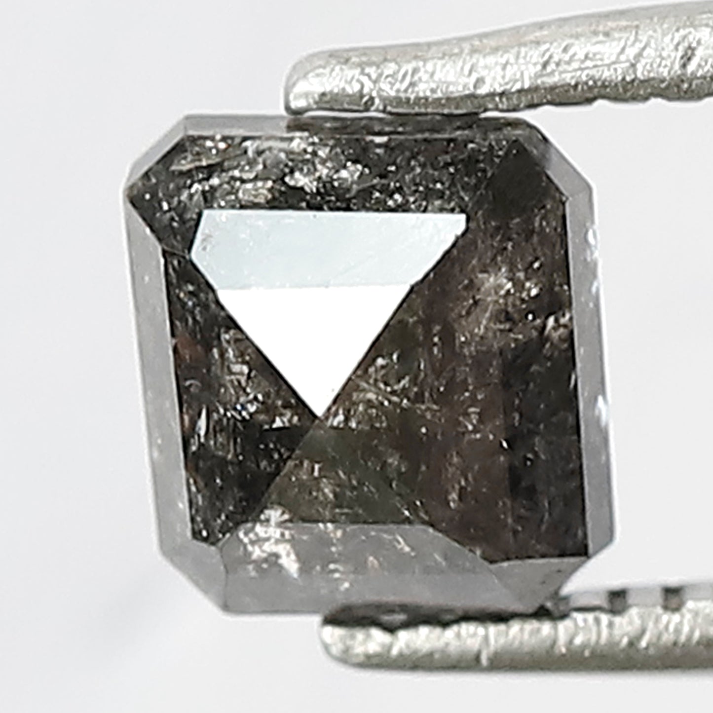 1.21 CT Emerald Shape Loose Diamond, 5.70 MM Natural Gray Black Conflict Free Salt and Pepper Diamond