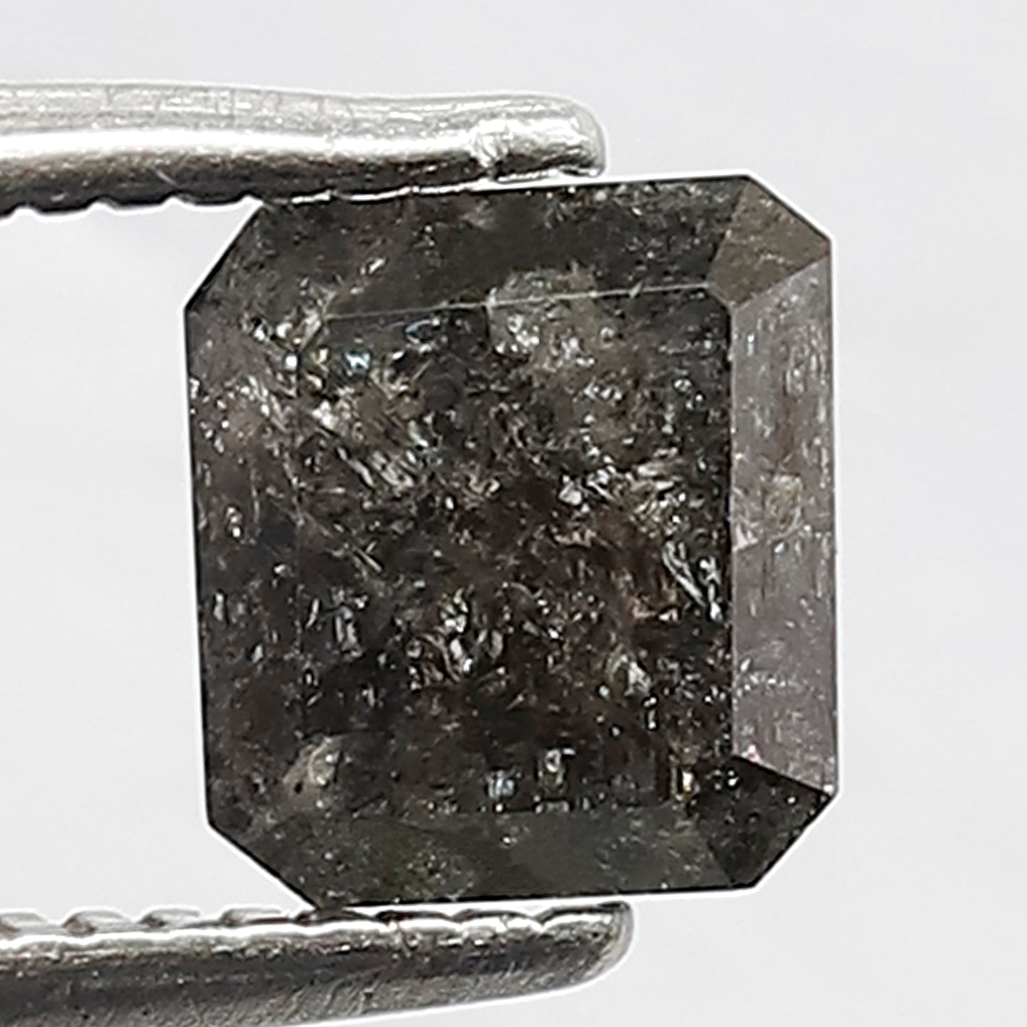 1.21 CT Emerald Shape Loose Diamond, 5.70 MM Natural Gray Black Conflict Free Salt and Pepper Diamond