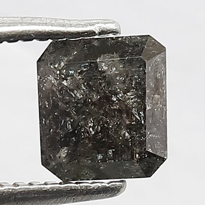 1.21 CT Emerald Shape Loose Diamond, 5.70 MM Natural Gray Black Conflict Free Salt and Pepper Diamond