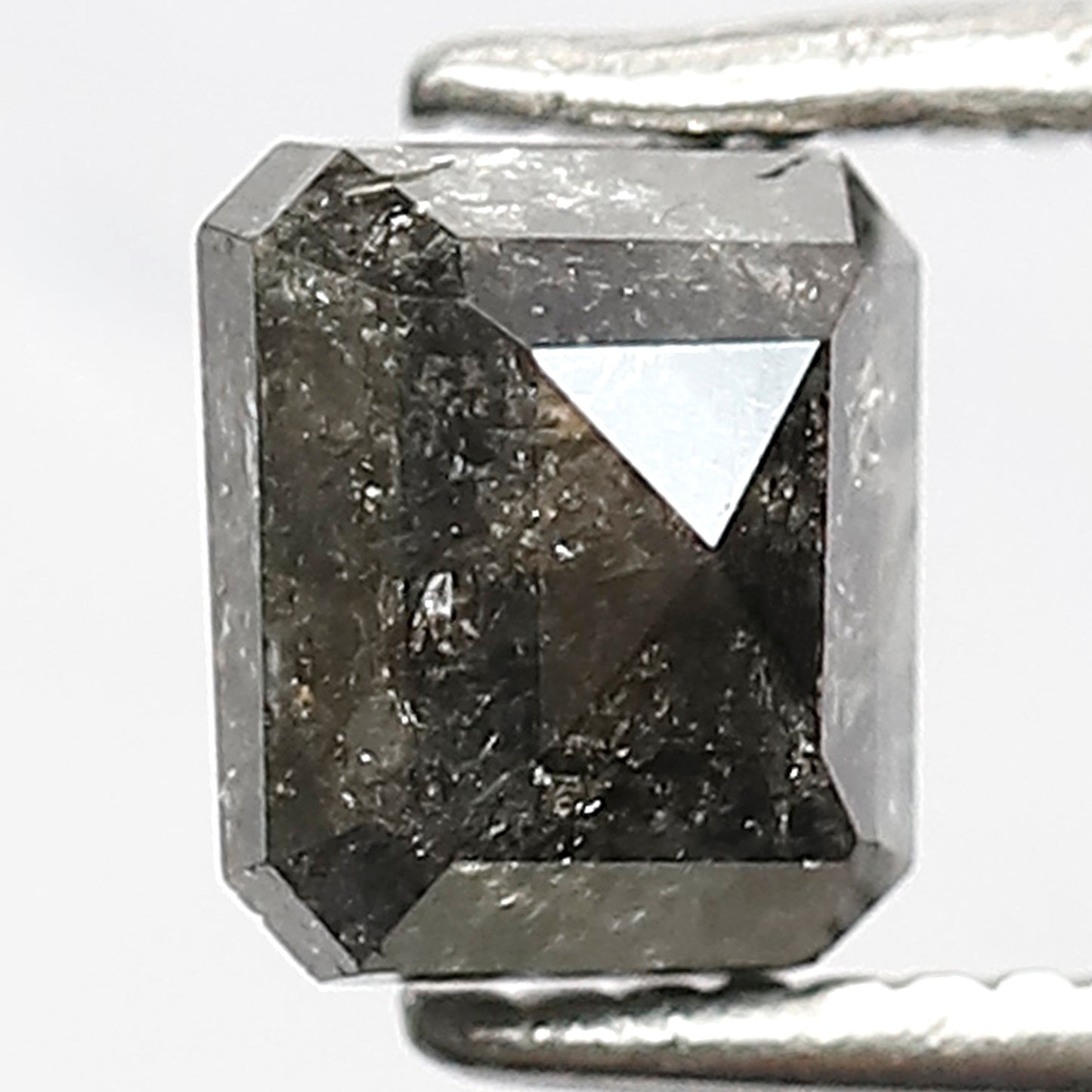 1.21 CT Emerald Shape Loose Diamond, 5.70 MM Natural Gray Black Conflict Free Salt and Pepper Diamond