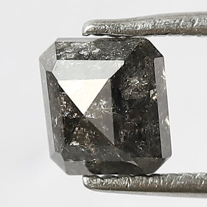 1.21 CT Emerald Shape Loose Diamond, 5.70 MM Natural Gray Black Conflict Free Salt and Pepper Diamond