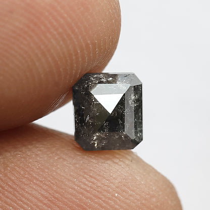 1.21 CT Emerald Shape Loose Diamond, 5.70 MM Natural Gray Black Conflict Free Salt and Pepper Diamond