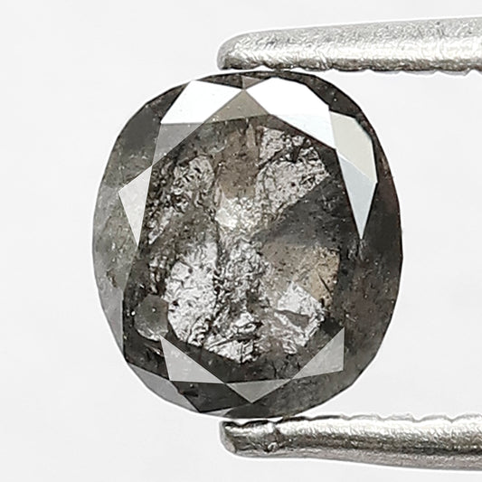 0.90 CT Oval shape Natural loose Grey Black color 6 MM Salt and pepper Diamond