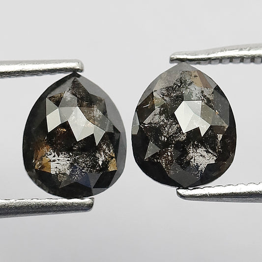1.62 CT Pair of Pear Shape Natural Grayish Black Loose Salt and Pepper Diamond Perfect For Making Stud Bridal Earring