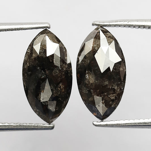 3.17 CT Elongated Marquise Shape Pair of Blackish Grey Natural Ethically Sourced Diamond