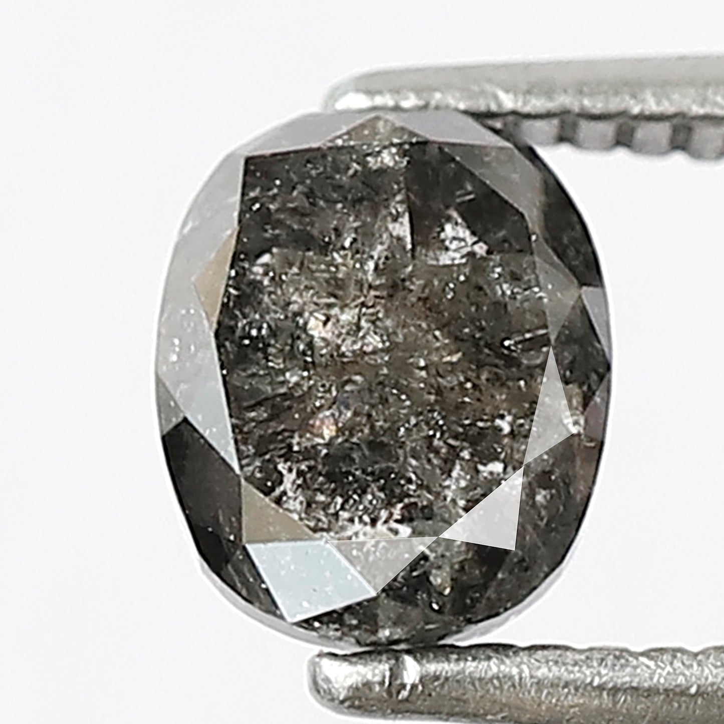 1.12 CT Oval shape Natural loose Grey black color 6.20 MM conflict free salt and pepper diamond