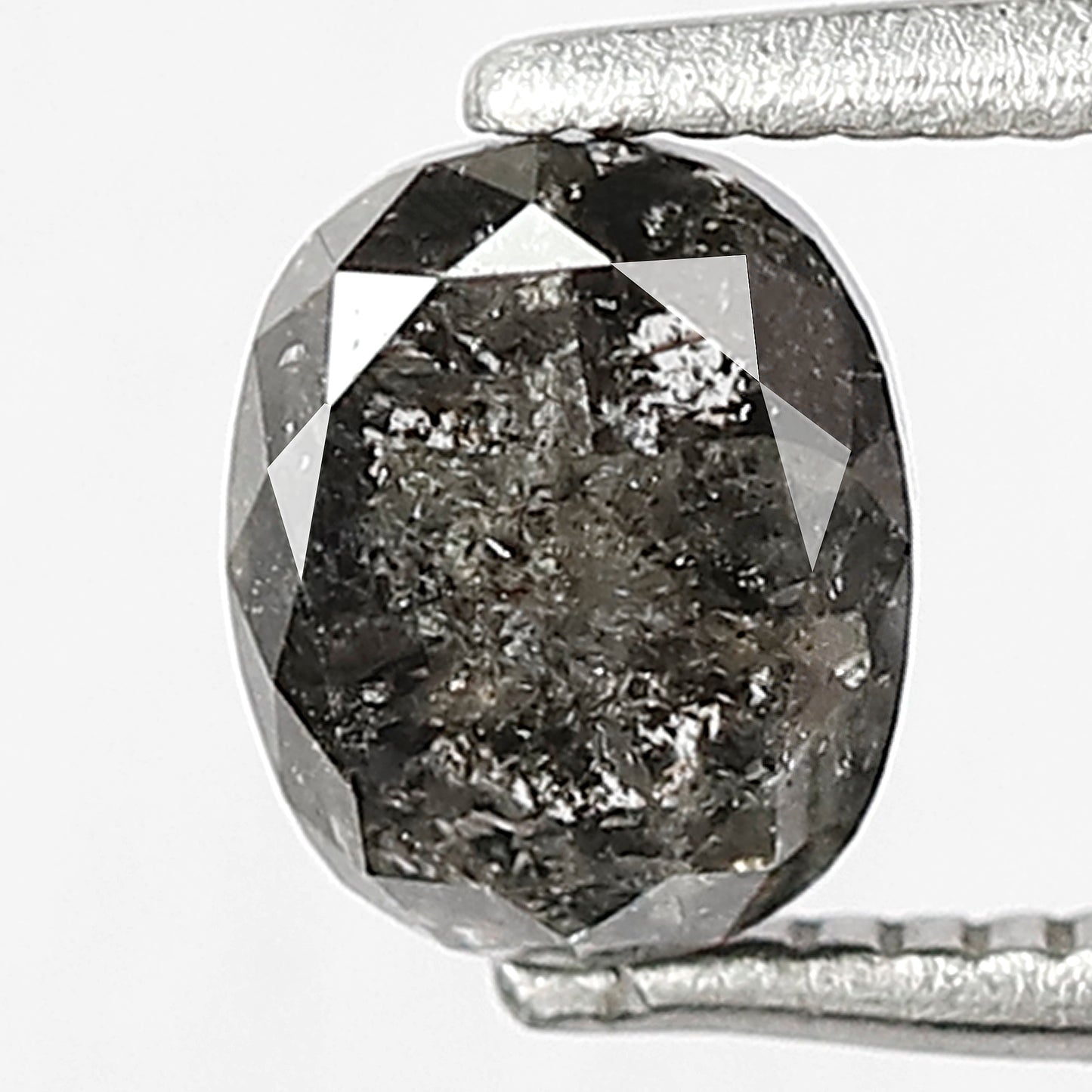 1.12 CT Oval shape Natural loose Grey black color 6.20 MM conflict free salt and pepper diamond