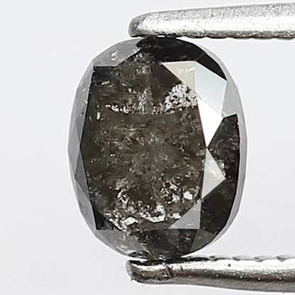 1.12 CT Oval shape Natural loose Grey black color 6.20 MM conflict free salt and pepper diamond