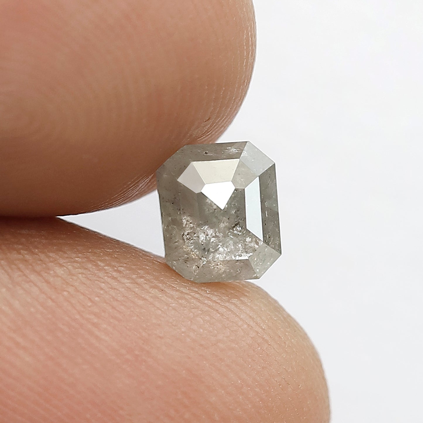 1.00 CT Emerald shape Grey black color Natural loose 5.80 MM salt and pepper diamond