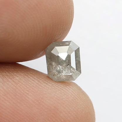 1.00 CT Emerald shape Grey black color Natural loose 5.80 MM salt and pepper diamond