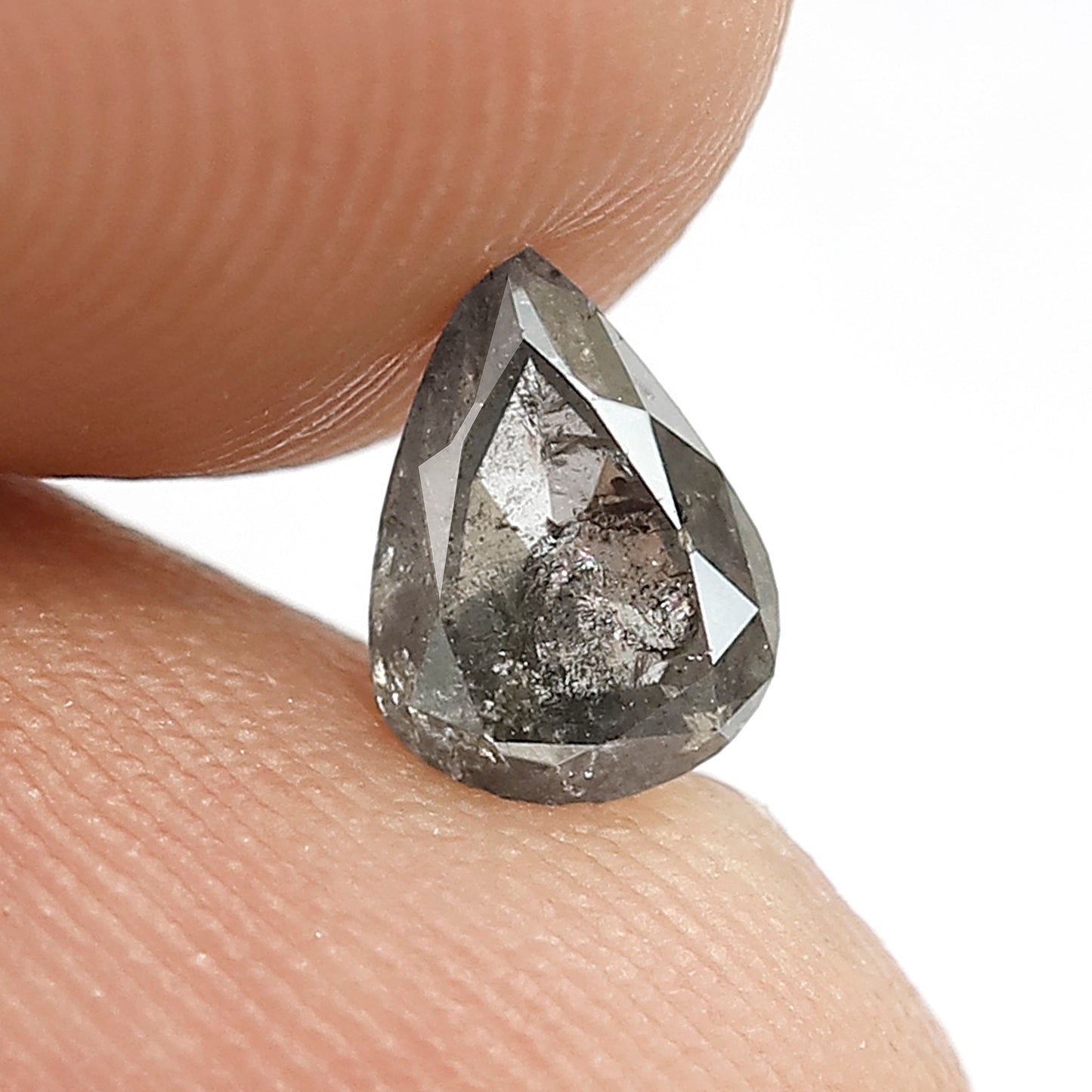 0.65 CT Pear shape conflict free Natural loose grey black color 6.80 MM salt and pepper diamond