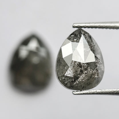 2.37 CT 8 mm salt and pepper pear shape natural diamond pair, fancy grey color loose diamond pair for earring jewelry