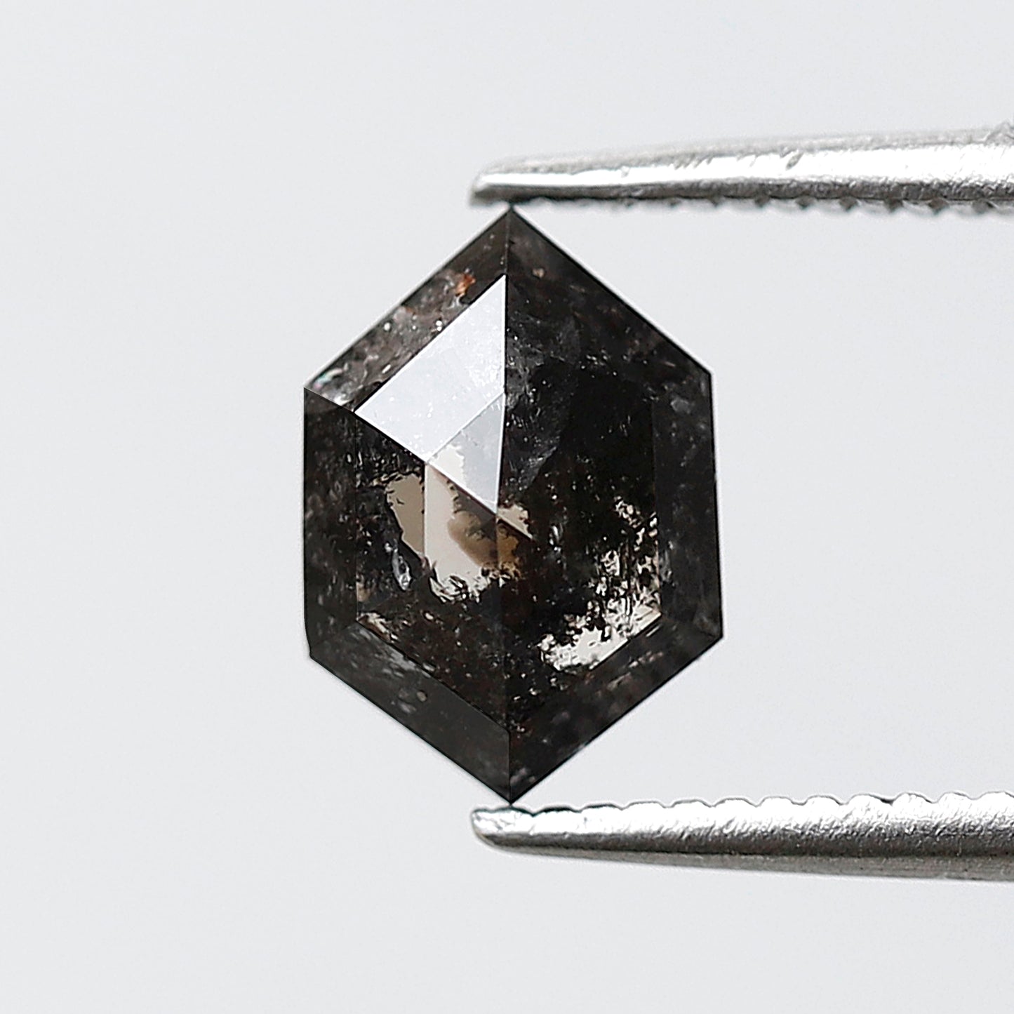 1.44 CT Hexagon Salt and Pepper Earth Mined Diamond, 8.70 mm Natural Blackish Gray Conflict Free Diamond For Pendant