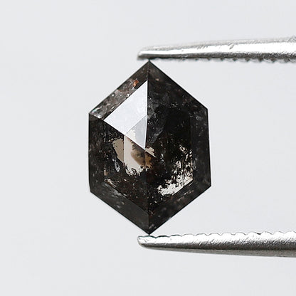 1.44 CT Hexagon Salt and Pepper Earth Mined Diamond, 8.70 mm Natural Blackish Gray Conflict Free Diamond For Pendant