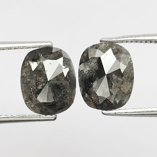 9 MM Oval Shape Twin Pair Of Blackish Grey 2.95 CT Natural Ethically Sourced Salt and Pepper Diamond