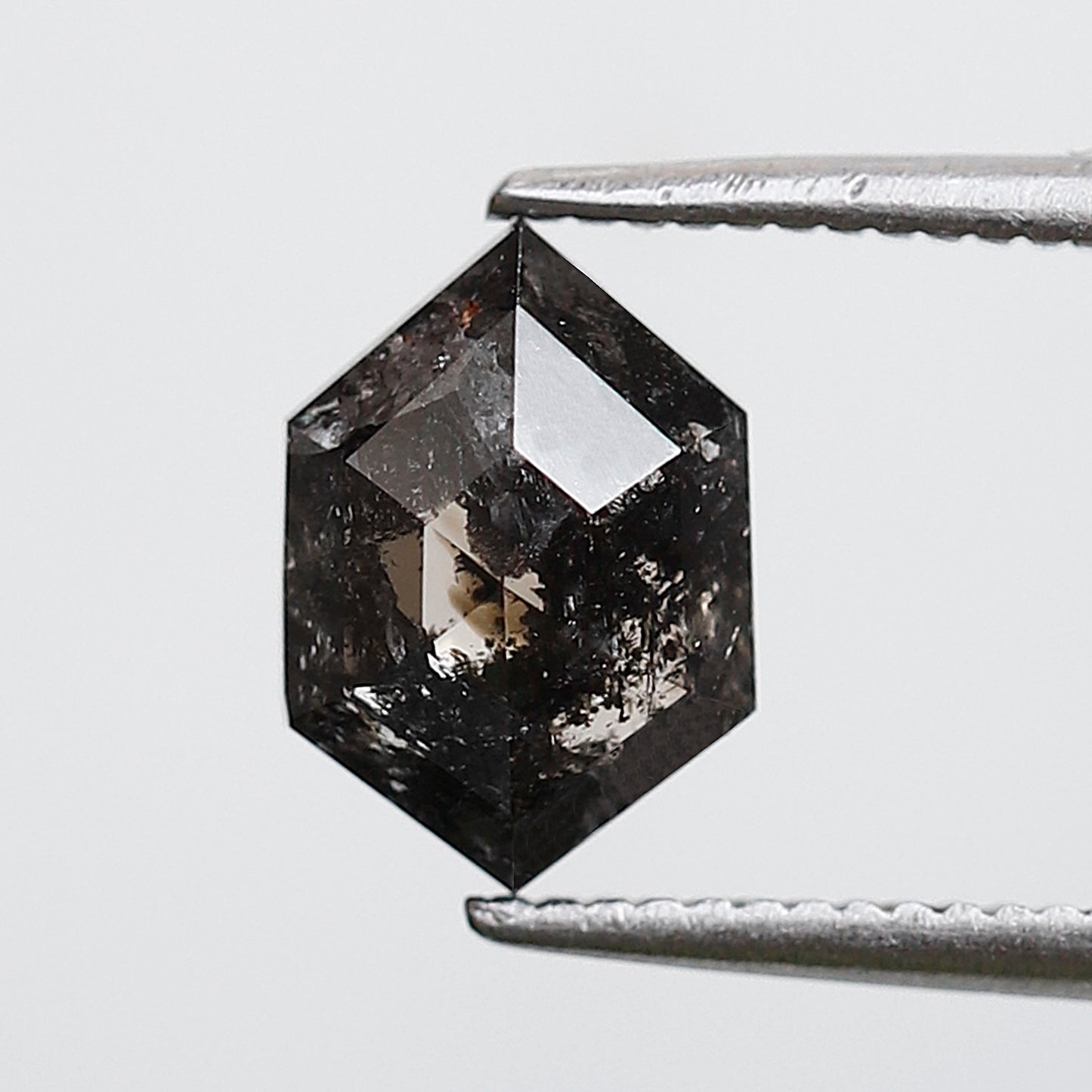1.44 CT Hexagon Salt and Pepper Earth Mined Diamond, 8.70 mm Natural Blackish Gray Conflict Free Diamond For Pendant