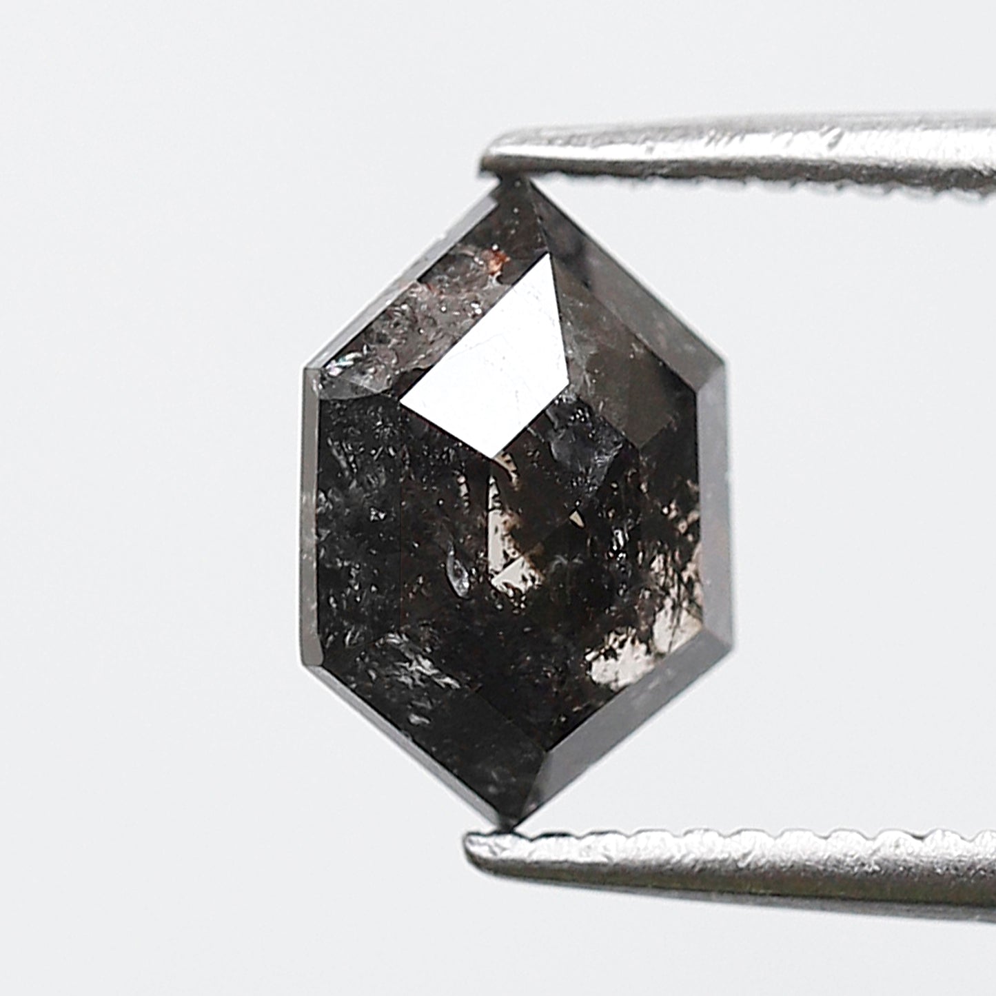 1.44 CT Hexagon Salt and Pepper Earth Mined Diamond, 8.70 mm Natural Blackish Gray Conflict Free Diamond For Pendant