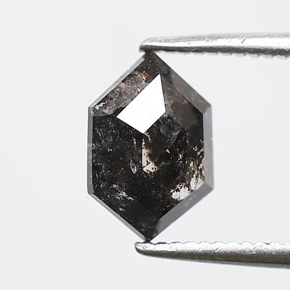 1.44 CT Hexagon Salt and Pepper Earth Mined Diamond, 8.70 mm Natural Blackish Gray Conflict Free Diamond For Pendant