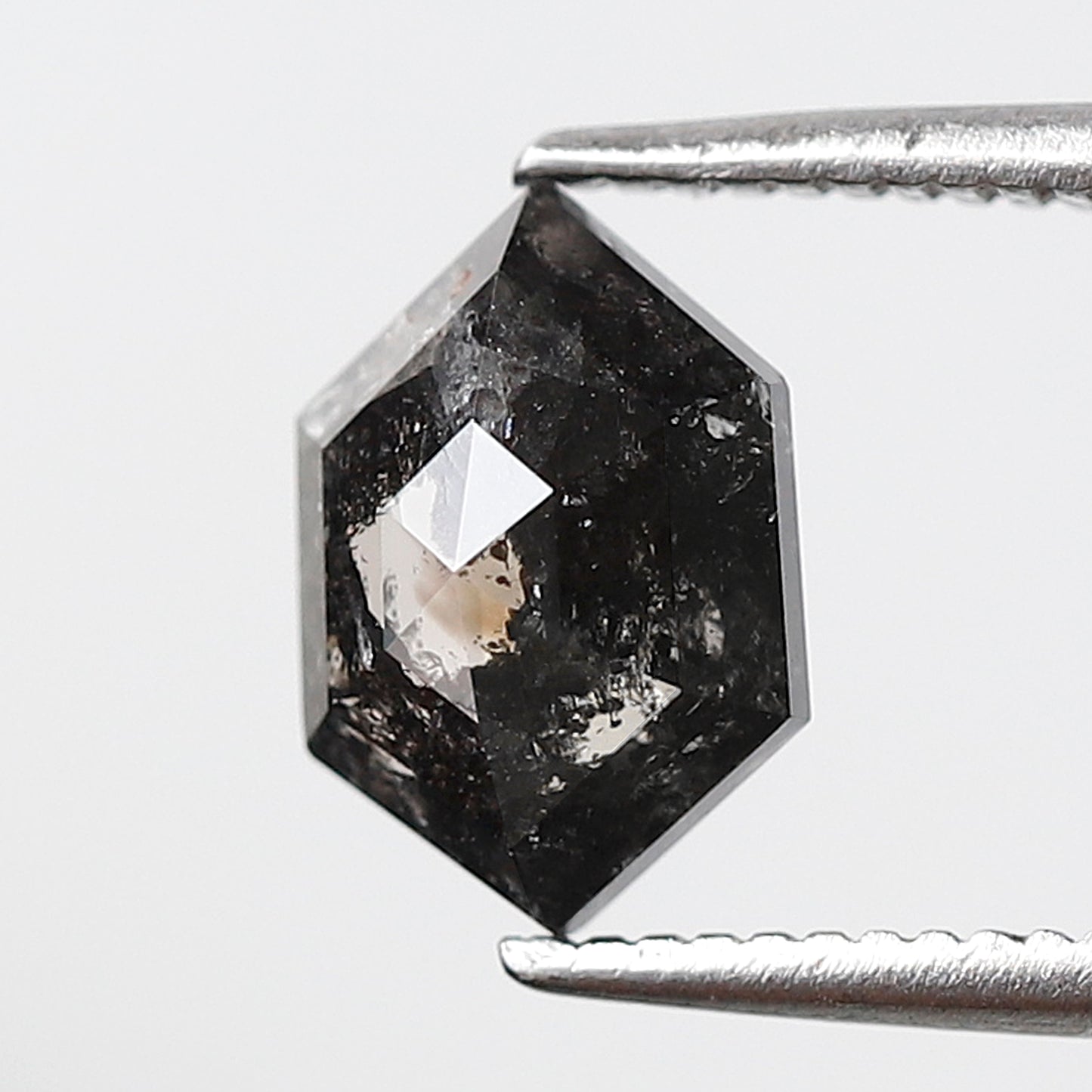 1.44 CT Hexagon Salt and Pepper Earth Mined Diamond, 8.70 mm Natural Blackish Gray Conflict Free Diamond For Pendant