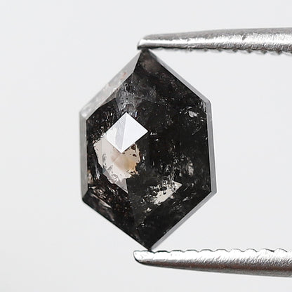 1.44 CT Hexagon Salt and Pepper Earth Mined Diamond, 8.70 mm Natural Blackish Gray Conflict Free Diamond For Pendant