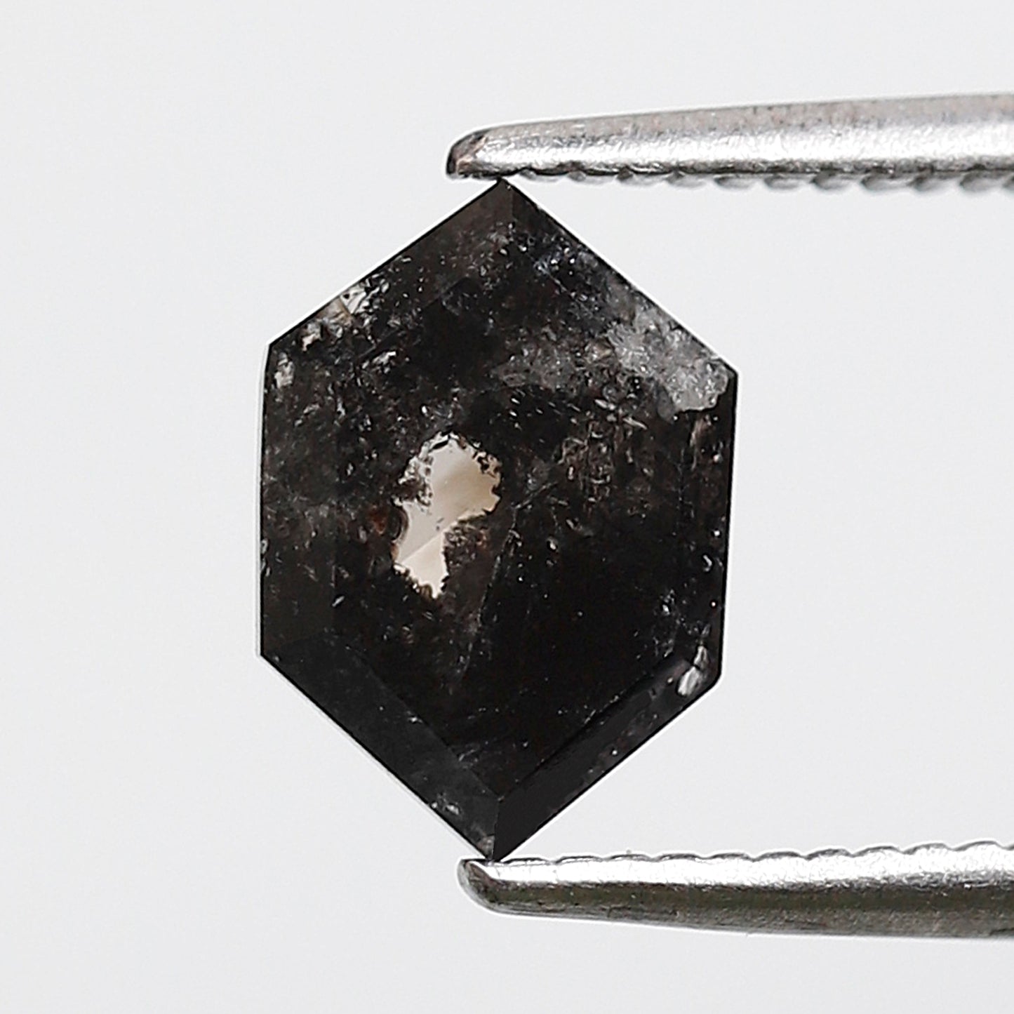 1.44 CT Hexagon Salt and Pepper Earth Mined Diamond, 8.70 mm Natural Blackish Gray Conflict Free Diamond For Pendant