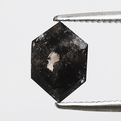 1.44 CT Hexagon Salt and Pepper Earth Mined Diamond, 8.70 mm Natural Blackish Gray Conflict Free Diamond For Pendant