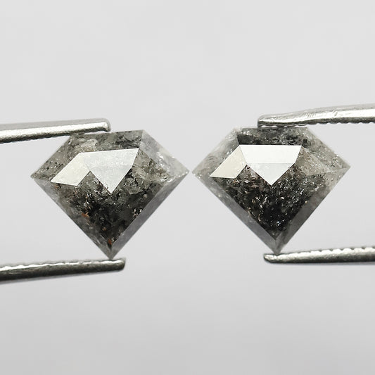 2.82 CT Pair of Diamond Shape Grayish Black Loose Salt and Pepper Diamond Perfect For Making Stud Bridal Earring