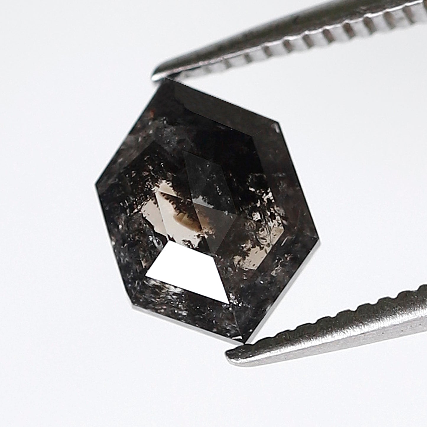 1.44 CT Hexagon Salt and Pepper Earth Mined Diamond, 8.70 mm Natural Blackish Gray Conflict Free Diamond For Pendant