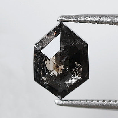 1.44 CT Hexagon Salt and Pepper Earth Mined Diamond, 8.70 mm Natural Blackish Gray Conflict Free Diamond For Pendant