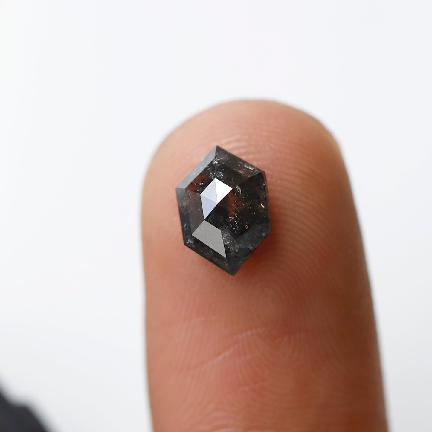1.44 CT Hexagon Salt and Pepper Earth Mined Diamond, 8.70 mm Natural Blackish Gray Conflict Free Diamond For Pendant
