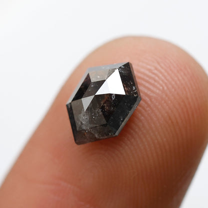 1.44 CT Hexagon Salt and Pepper Earth Mined Diamond, 8.70 mm Natural Blackish Gray Conflict Free Diamond For Pendant