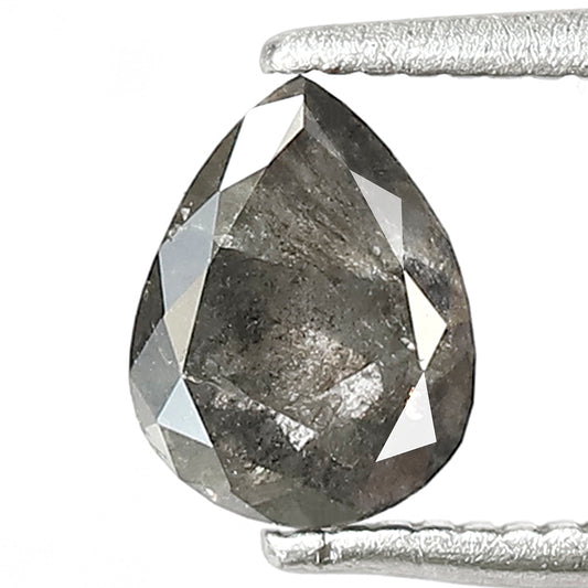 0.71 CT Pear Shape Salt and Pepper Diamond, Natural Gray Black Loose Diamond, 6.80 x 5.20 mm Conflict Free Diamond for Ring Making
