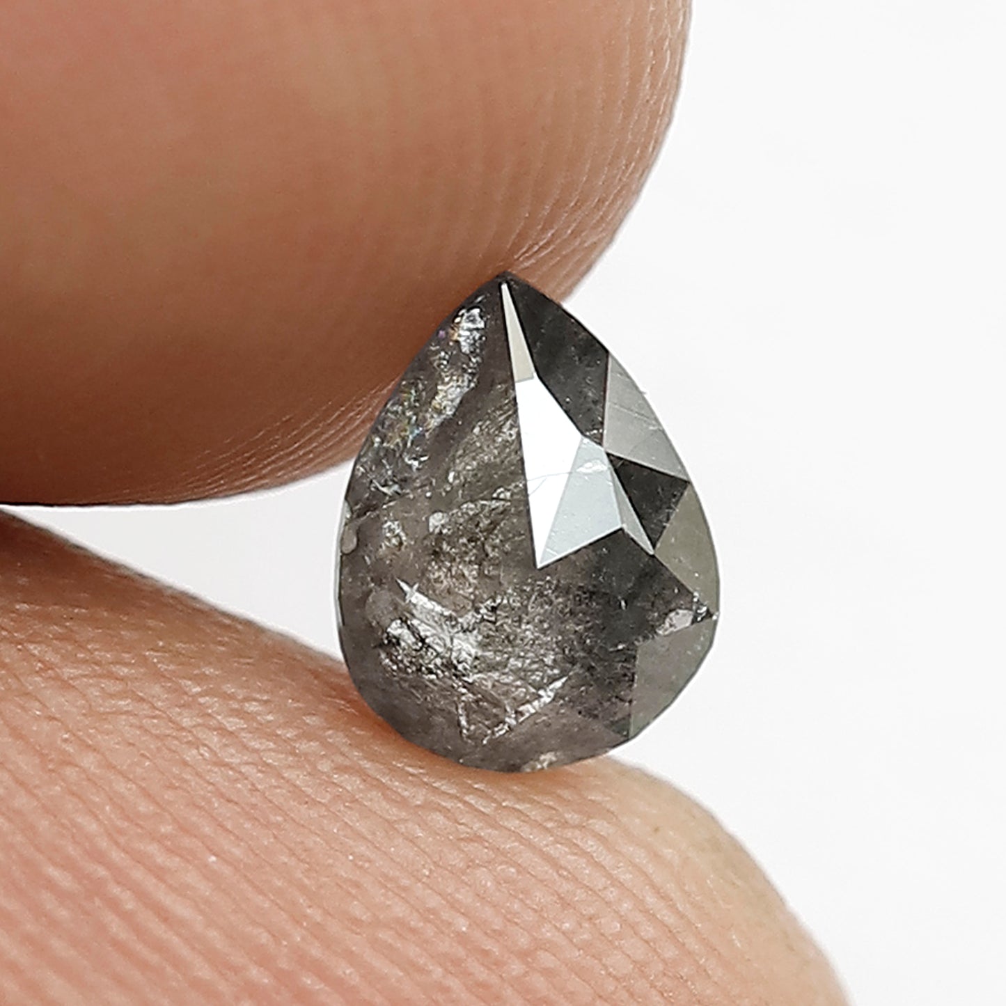 0.71 CT Pear Shape Salt and Pepper Diamond, Natural Gray Black Loose Diamond, 6.80 x 5.20 mm Conflict Free Diamond for Ring Making