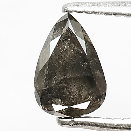 Natural 0.79 CT Pear Cut Salt and Pepper Diamond, 6.8 mm Gray Black Loose Conflict Free Diamond for Ring and Pendant