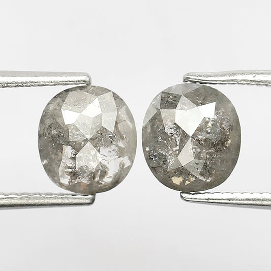 2.10 CT Pair of Natural Salt and Pepper Translucent Grayish Black Stunning Oval Shape Loose Diamond Made For Vintage Style Jewelry
