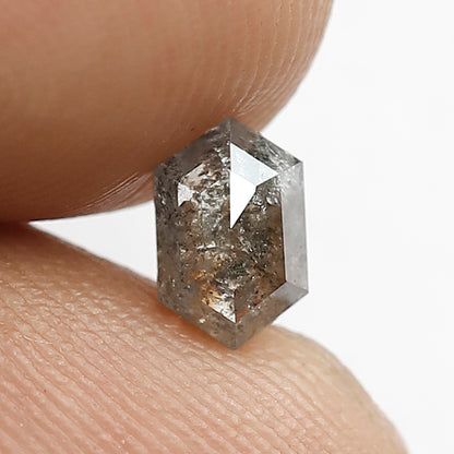 0.70 CT Hexagon Salt and Pepper Loose Diamond, 6.50 mm Natural Gray Black Earth Mined Diamond For Engagement Ring