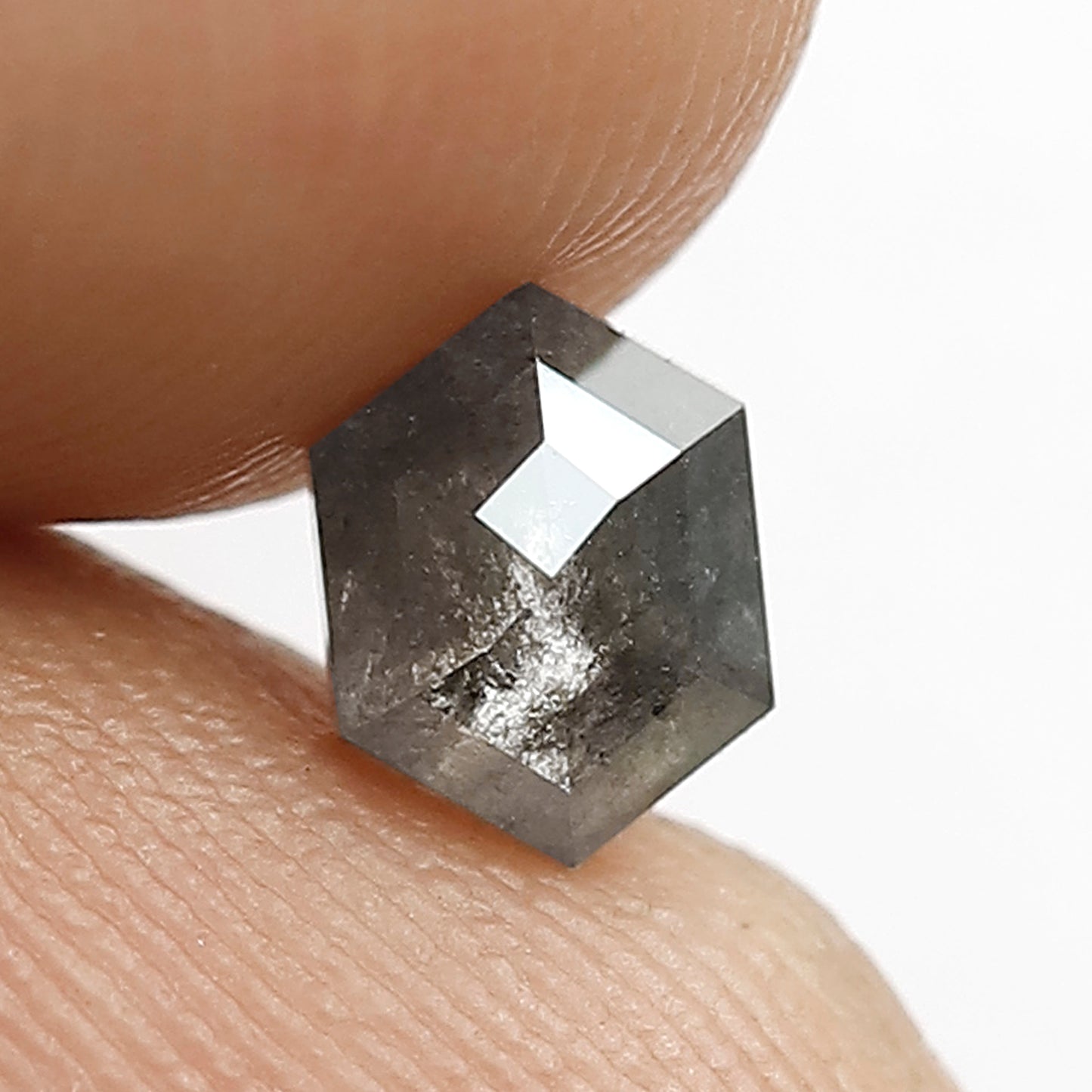 0.70 CT Hexagon Cut Salt and Pepper Loose Diamond, 6.00 mm Natural Gray Black Ethical Diamond For Wedding Ring