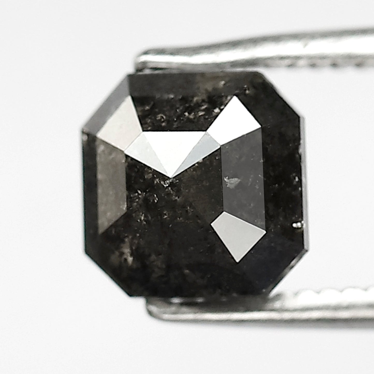 1.39 CT  6 mm Natural Loose Diamond square emerald Shape Black Grey color  salt and pepper diamond