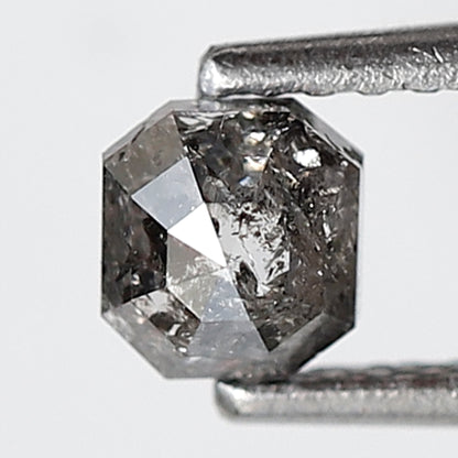 0.49 Ct Square Emerald Shape Salt and Pepper Diamond 4 MM Grey Black Color Natural Loose Diamond