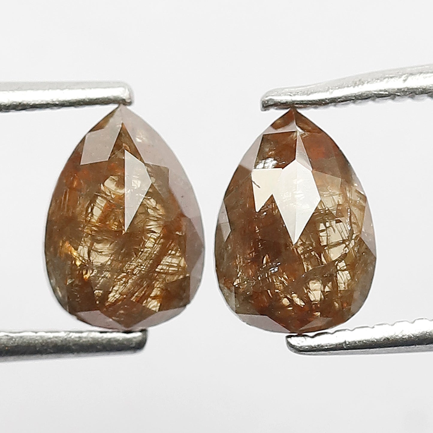 Matching Pair 1.53 Carat Pear Cut Rustic Loose Diamonds, Natural Red Brown for Jewelry Making