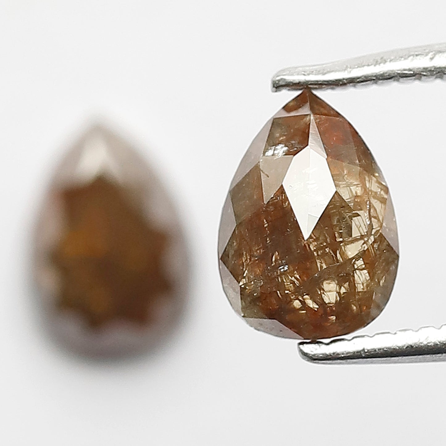 Matching Pair 1.53 Carat Pear Cut Rustic Loose Diamonds, Natural Red Brown for Jewelry Making
