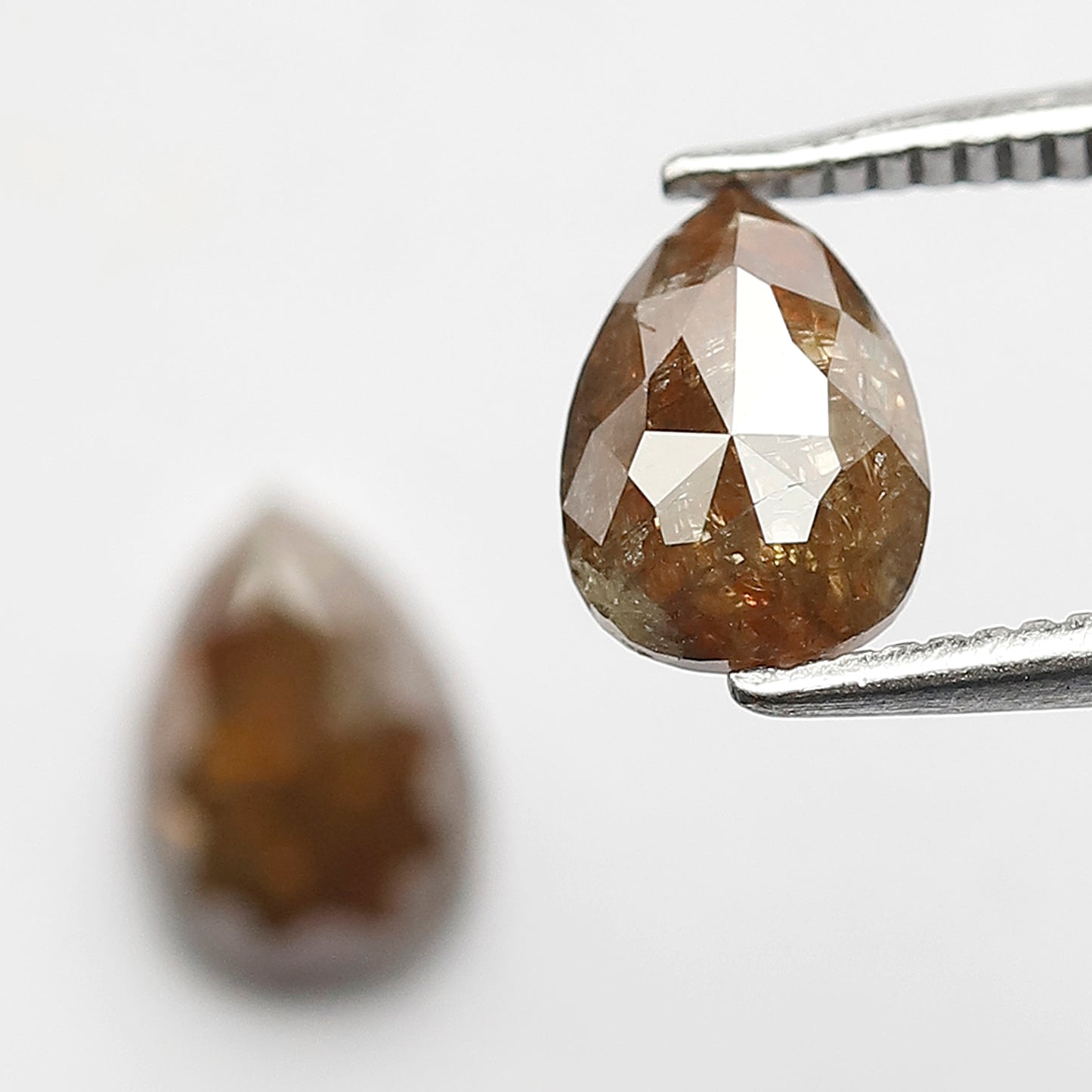 Matching Pair 1.53 Carat Pear Cut Rustic Loose Diamonds, Natural Red Brown for Jewelry Making