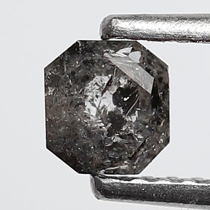 0.49 Ct Square Emerald Shape Salt and Pepper Diamond 4 MM Grey Black Color Natural Loose Diamond